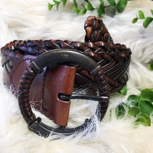 Braided Belt Leather Mix Round Buckle XL
